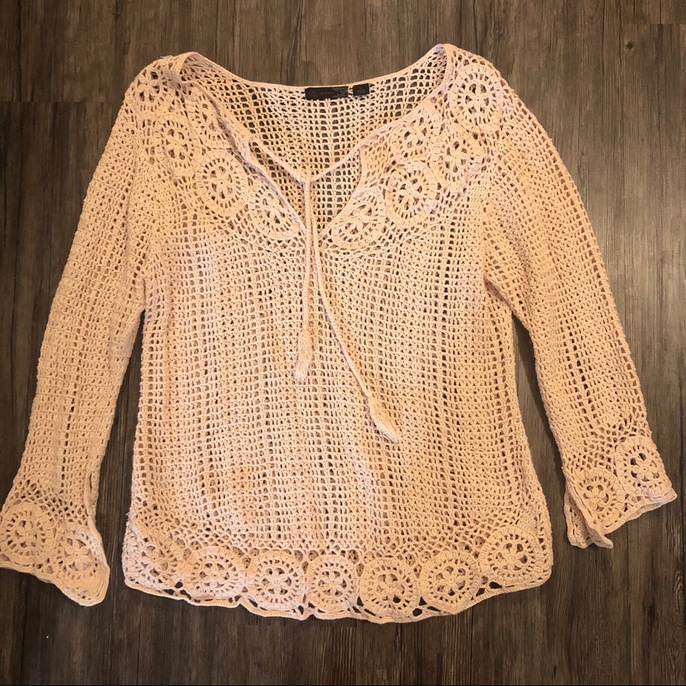 JW Style Open Weave Peach Crochet Top